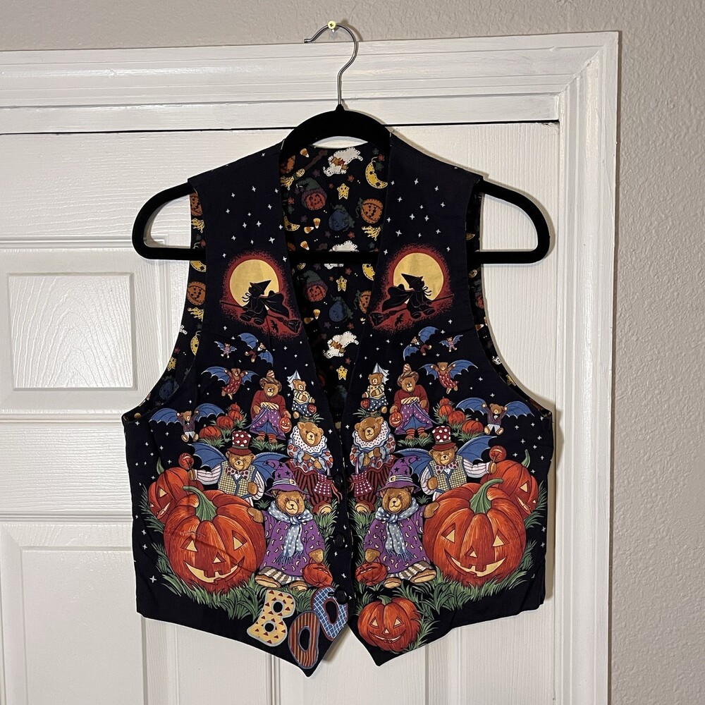 Vintage Halloween Handmade Vest Reversible Grandma Cottage Teacher Fall L
